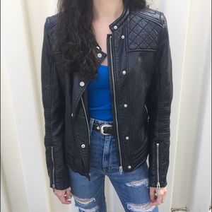 H&M Embroidered Black Faux Leather Jacket | M
